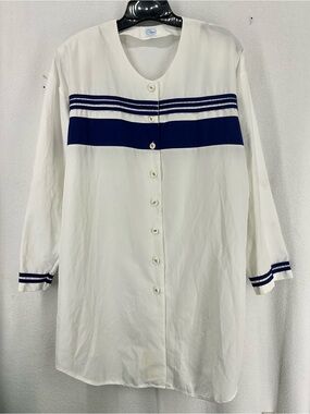 Vintage Alepin‎ White Blue Button Front Dress Women’s 18/20 Made in USA